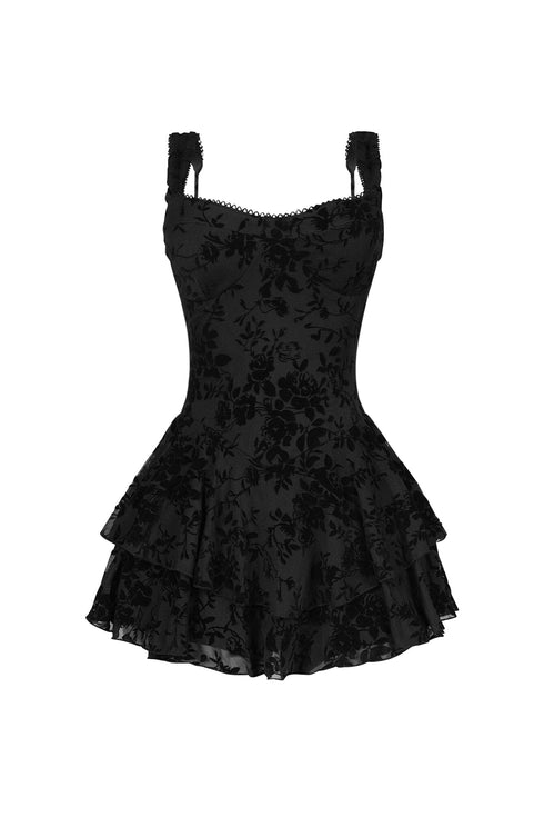 Bertti Mesh Burnout Flare Mini Dress